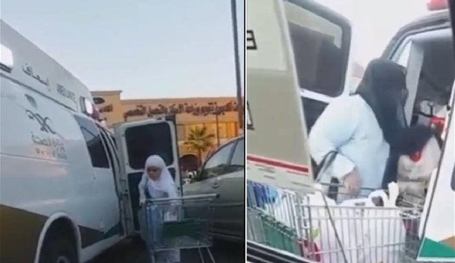 بالفيديو : ممرضتان بالسعودية تستخدمان سيارة إسعاف في التسوق